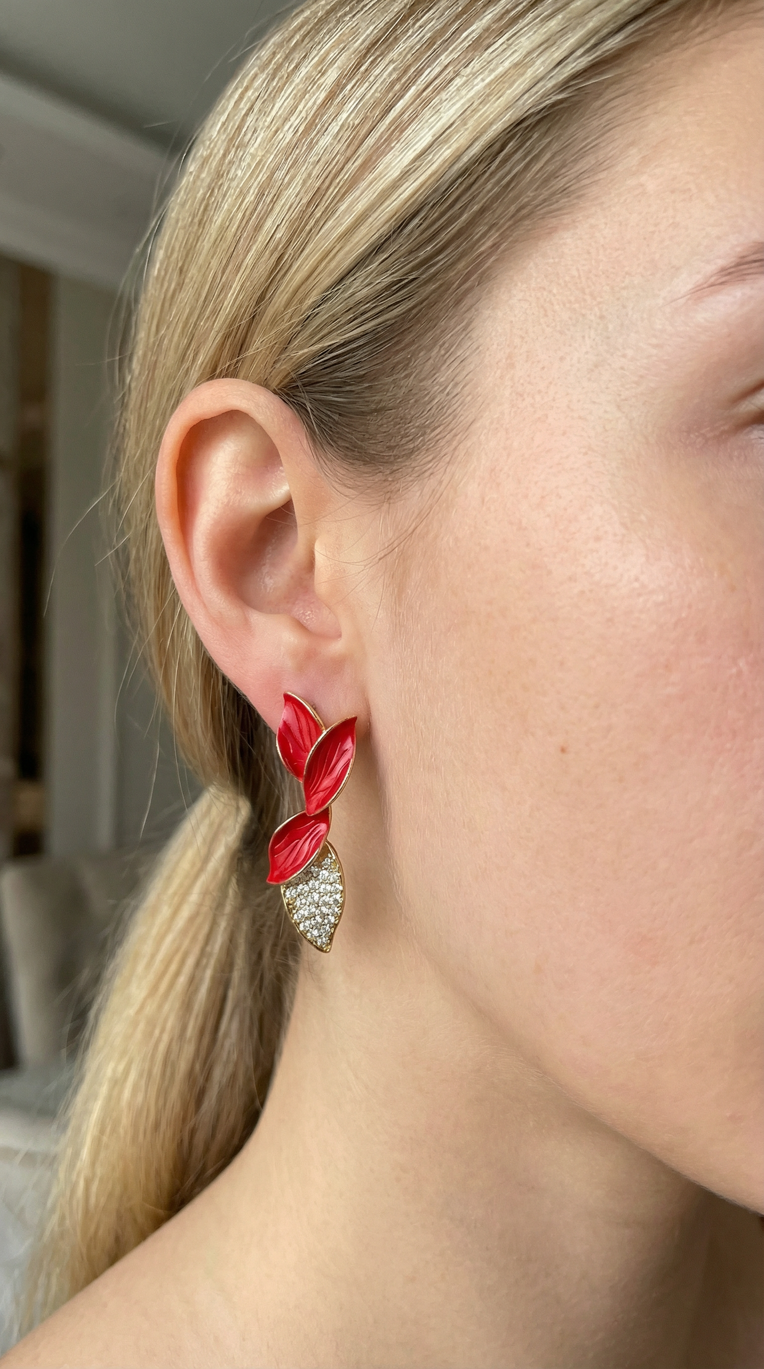 Scarlet Petal Silver Earrings