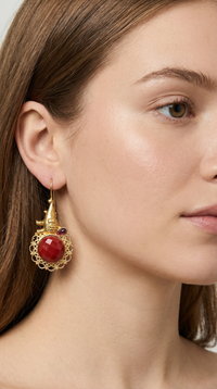 Gold and red stone heritage  dangler earrings