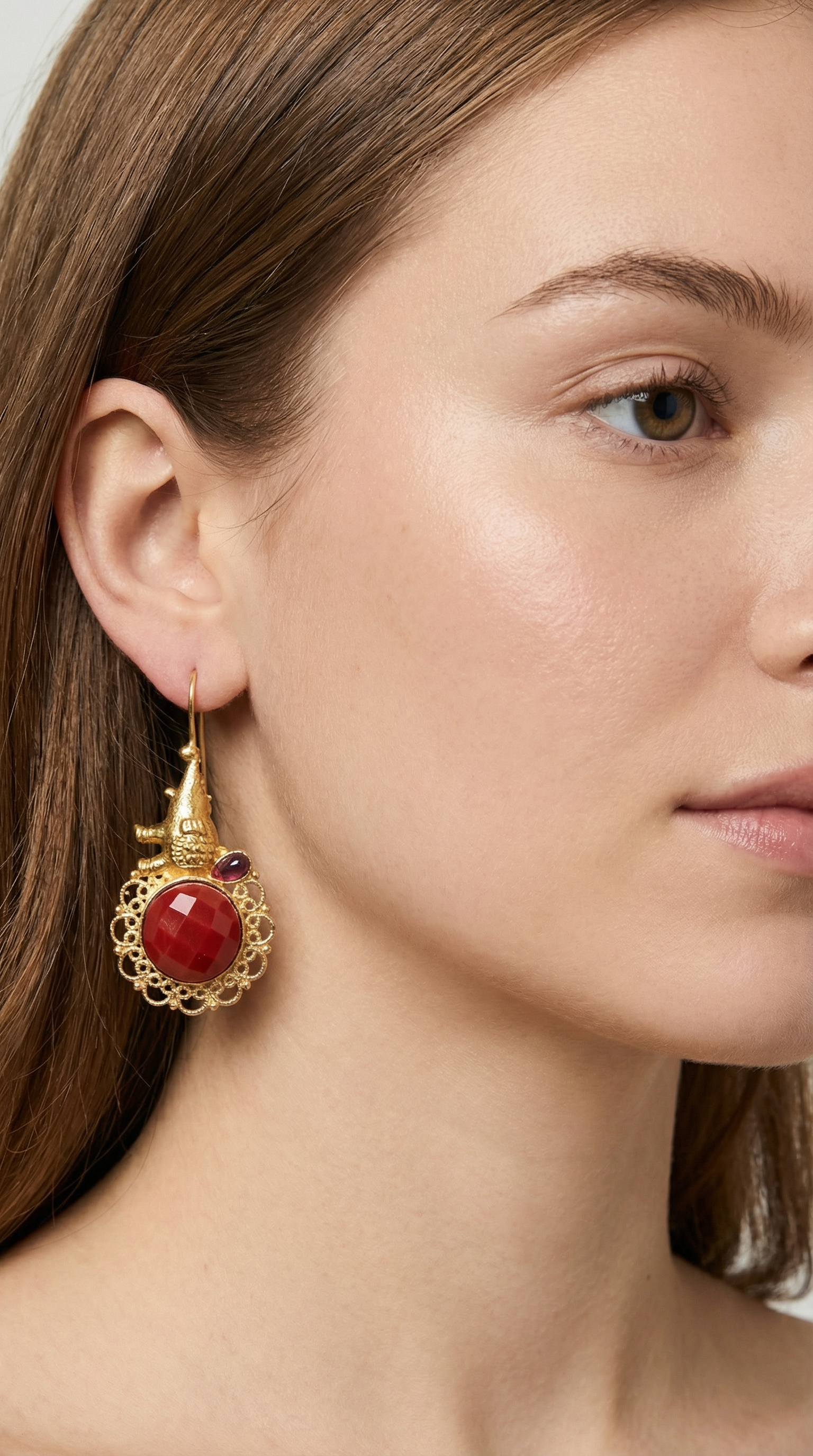 Gold and red stone heritage  dangler earrings