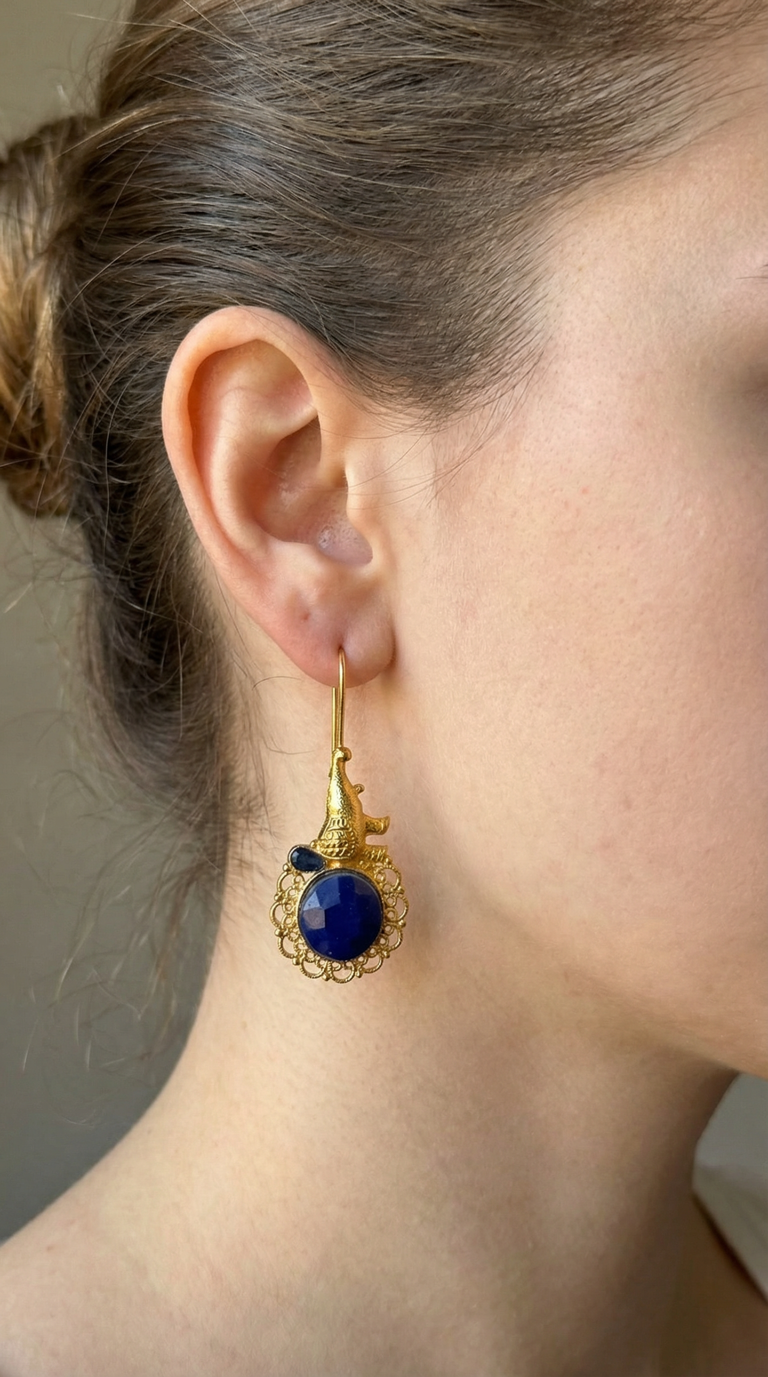 Gold and blue stone heritage  dangler earrings