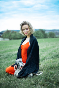 Les Sûtras Wool Silk Scarf with Gold Crystals - Black