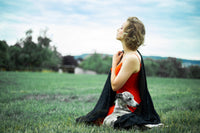 Les Sûtras Wool Silk Scarf with Gold Crystals - Black