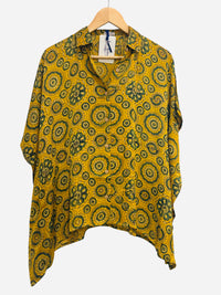 Les Sûtras  Modal Silk Kaftan - Block Print Top - Yellow