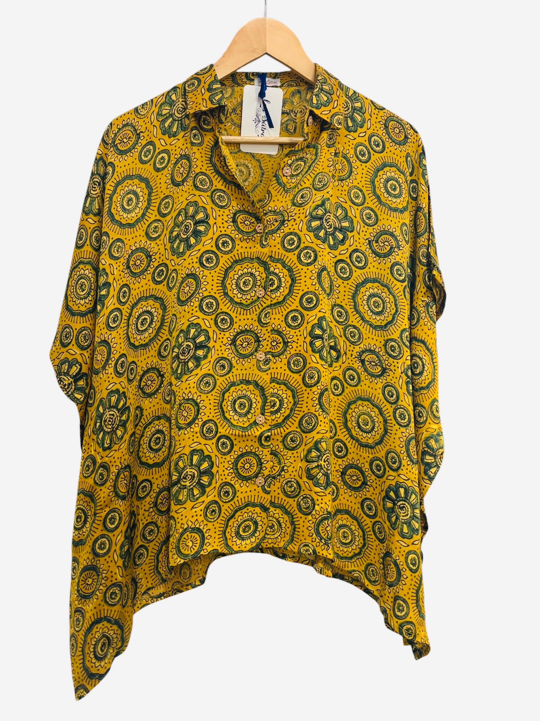 Les Sûtras  Modal Silk Kaftan - Block Print Top - Yellow