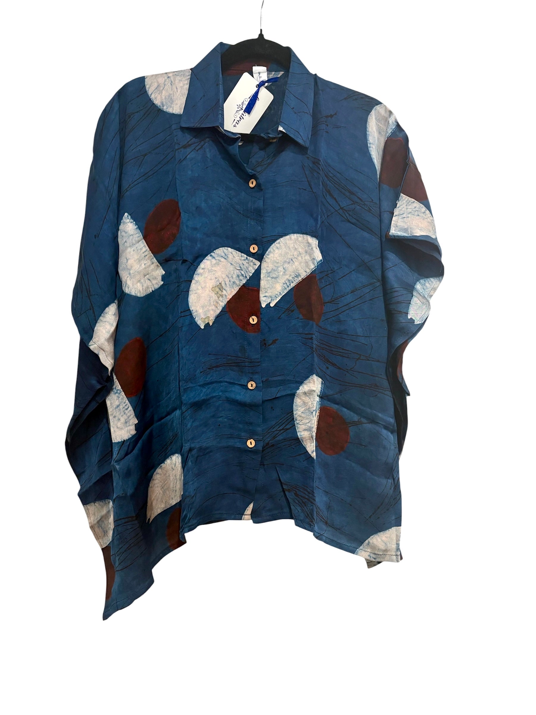 Modal Silk Kaftan - Block Print Top - Blue