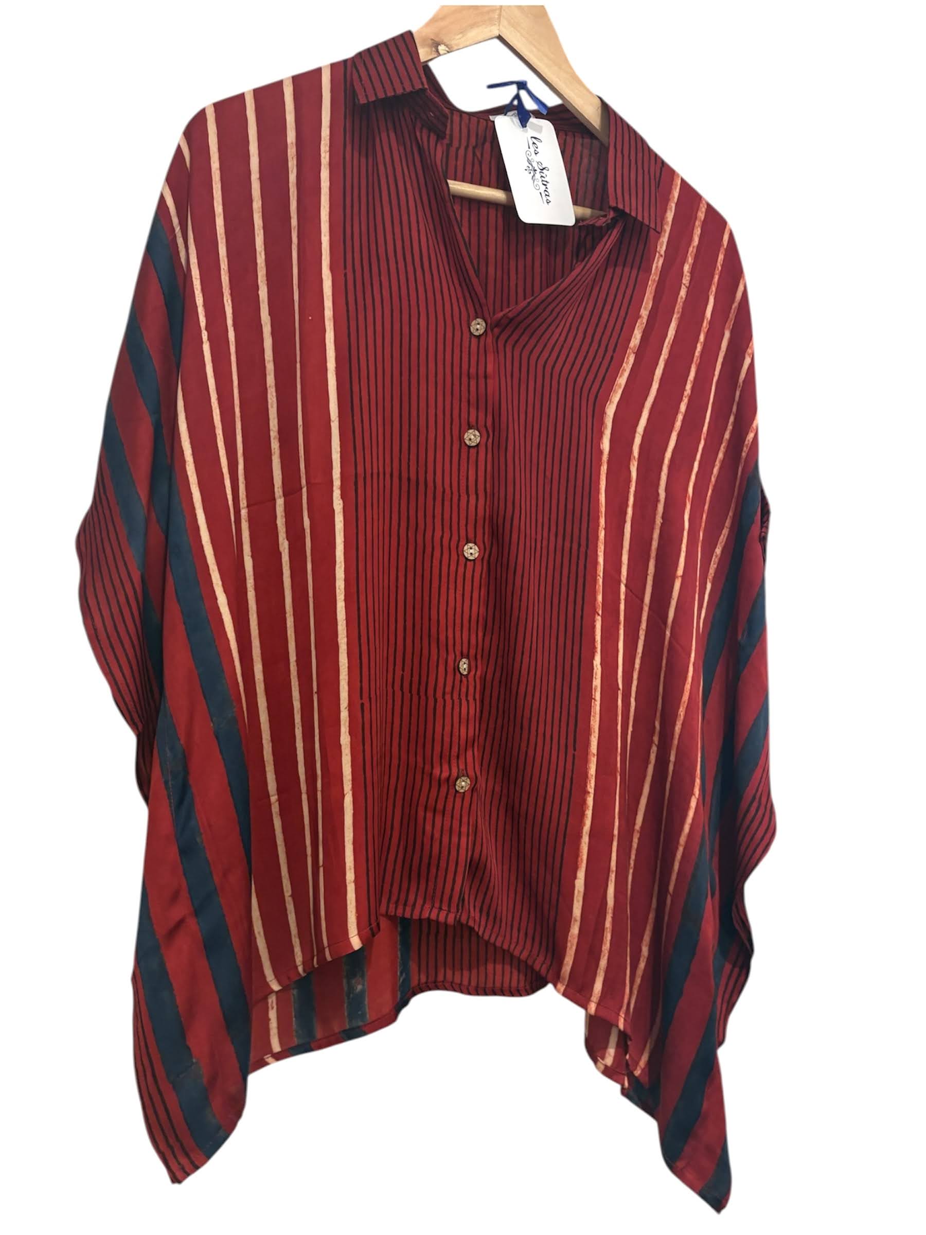 Les Sûtras Modal Silk Kaftan - Block Print Top - Maroon