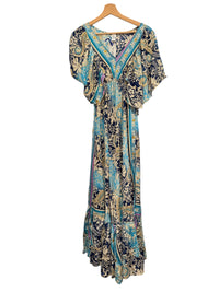 Blue and Beige Silk Viscose Dress