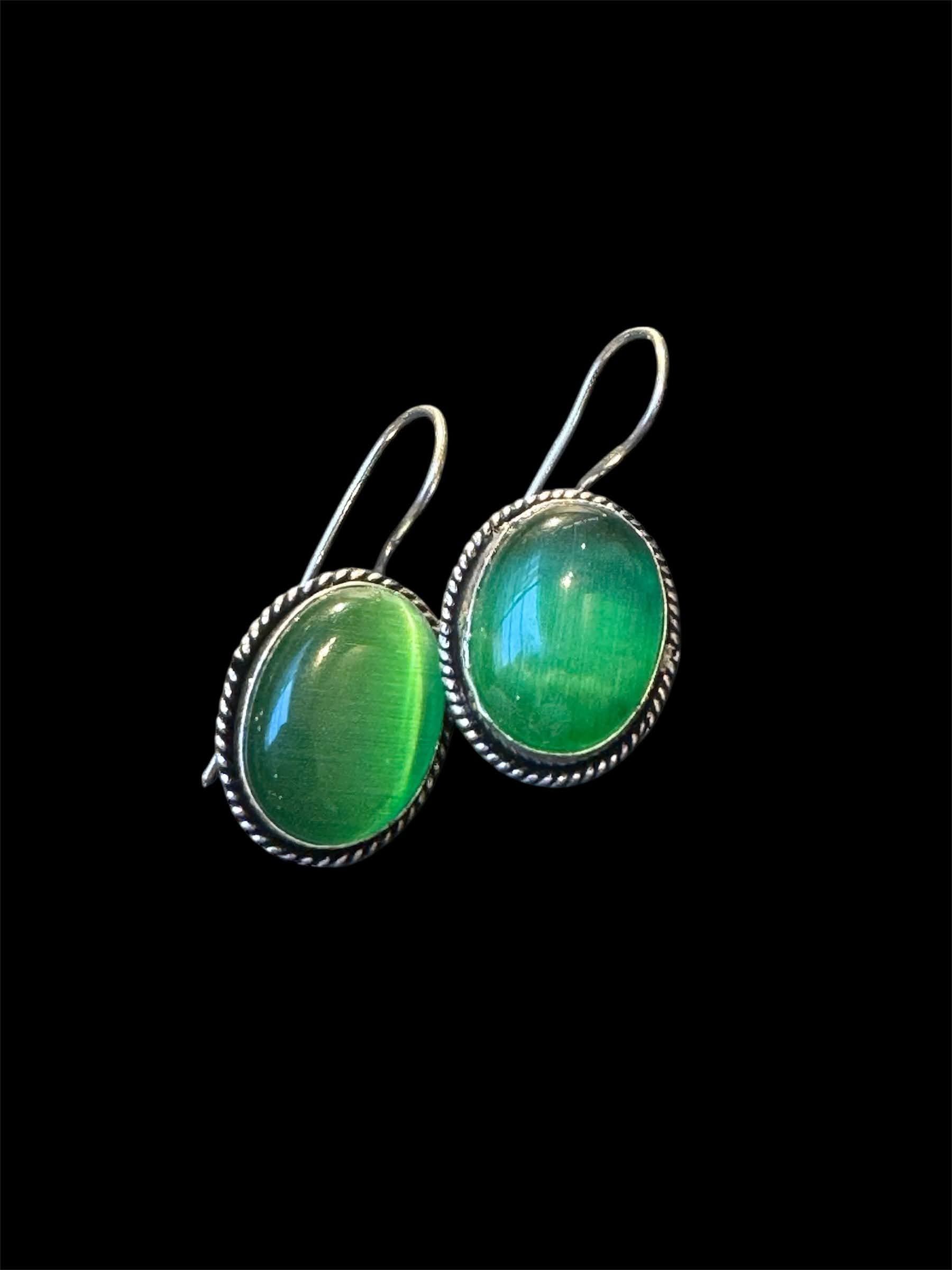 Green Cabochon Stone Earrings