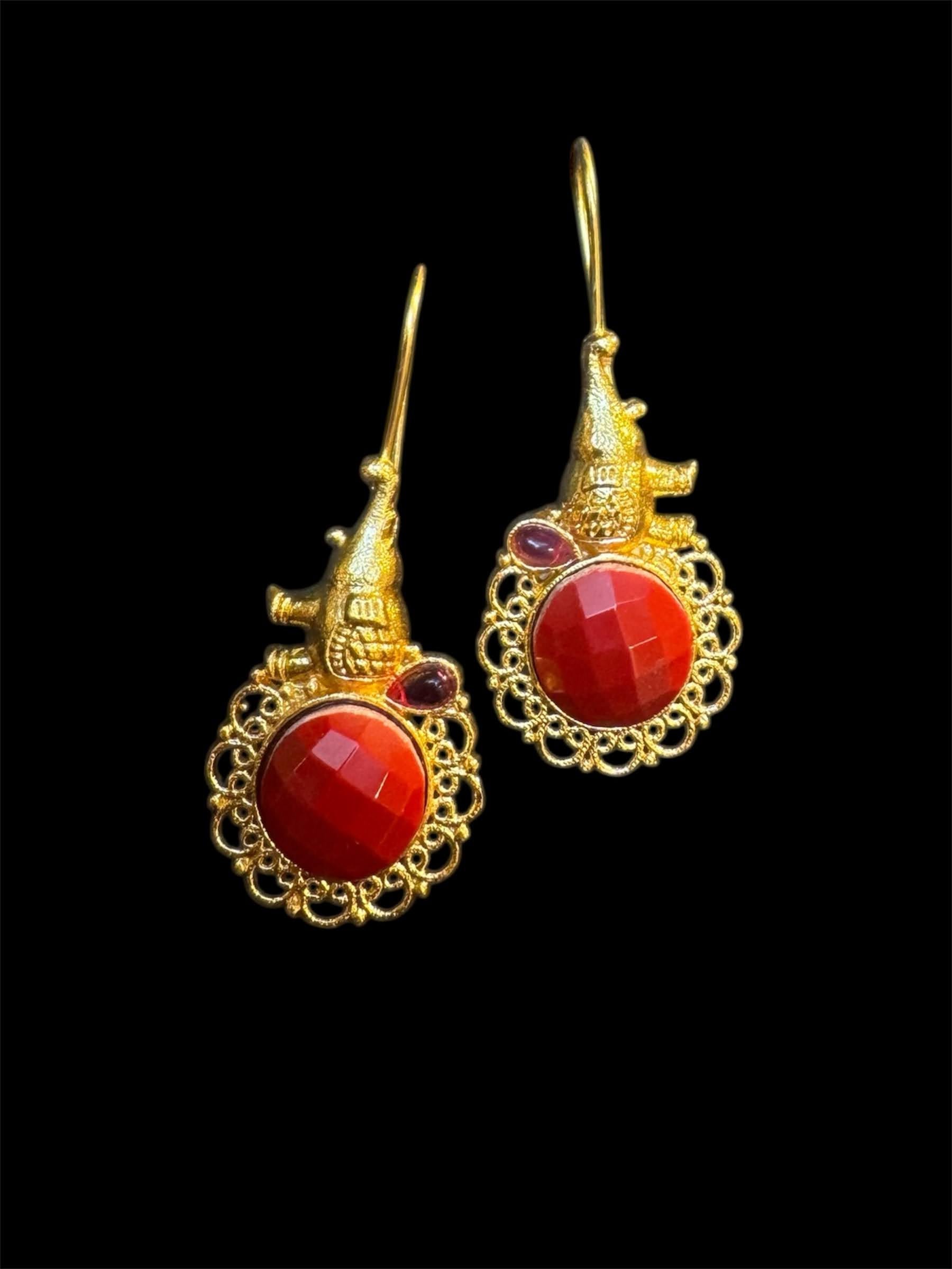 Gold and red stone heritage  dangler earrings