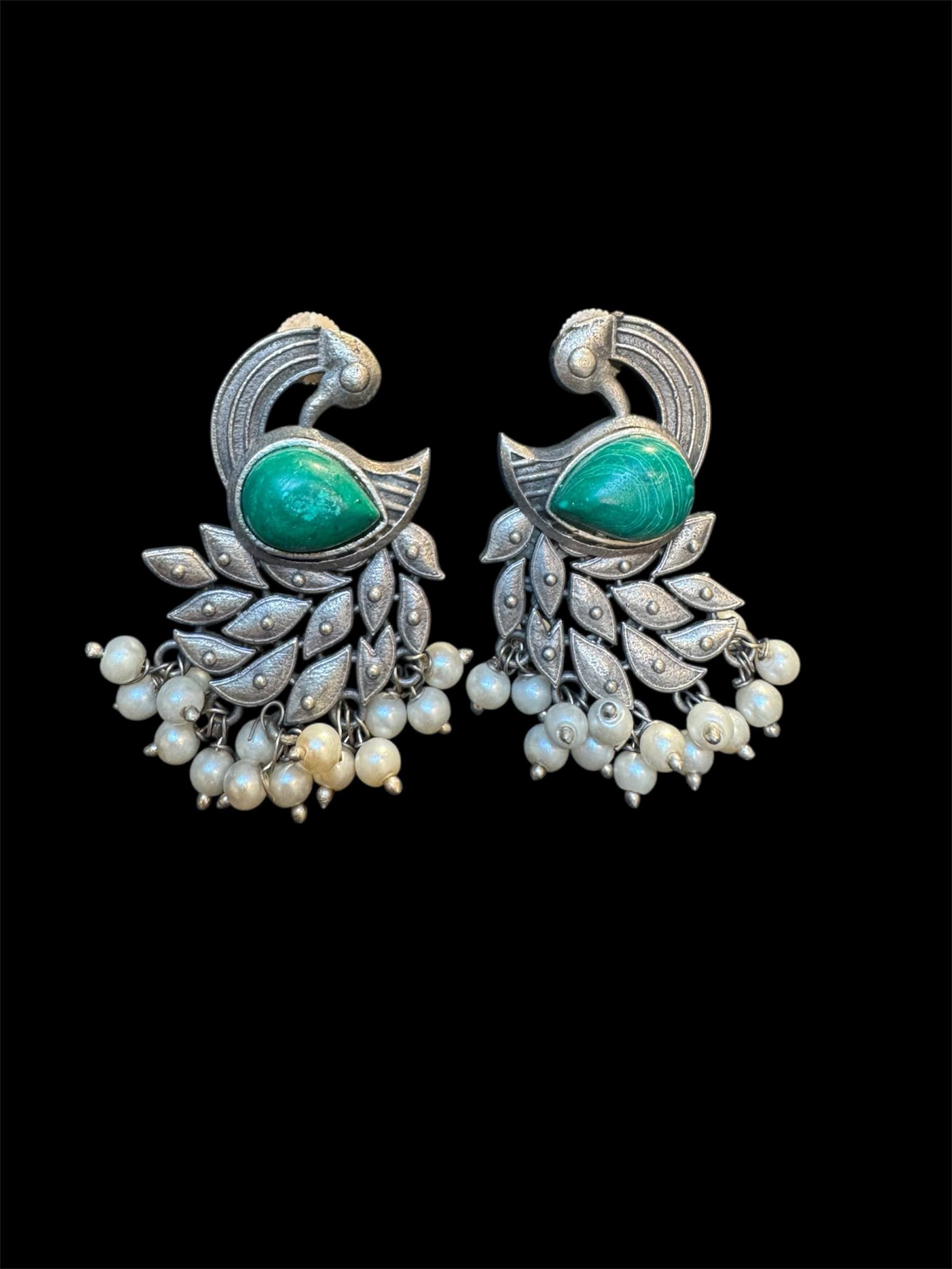 Peacock Motif Green Stone Earrings