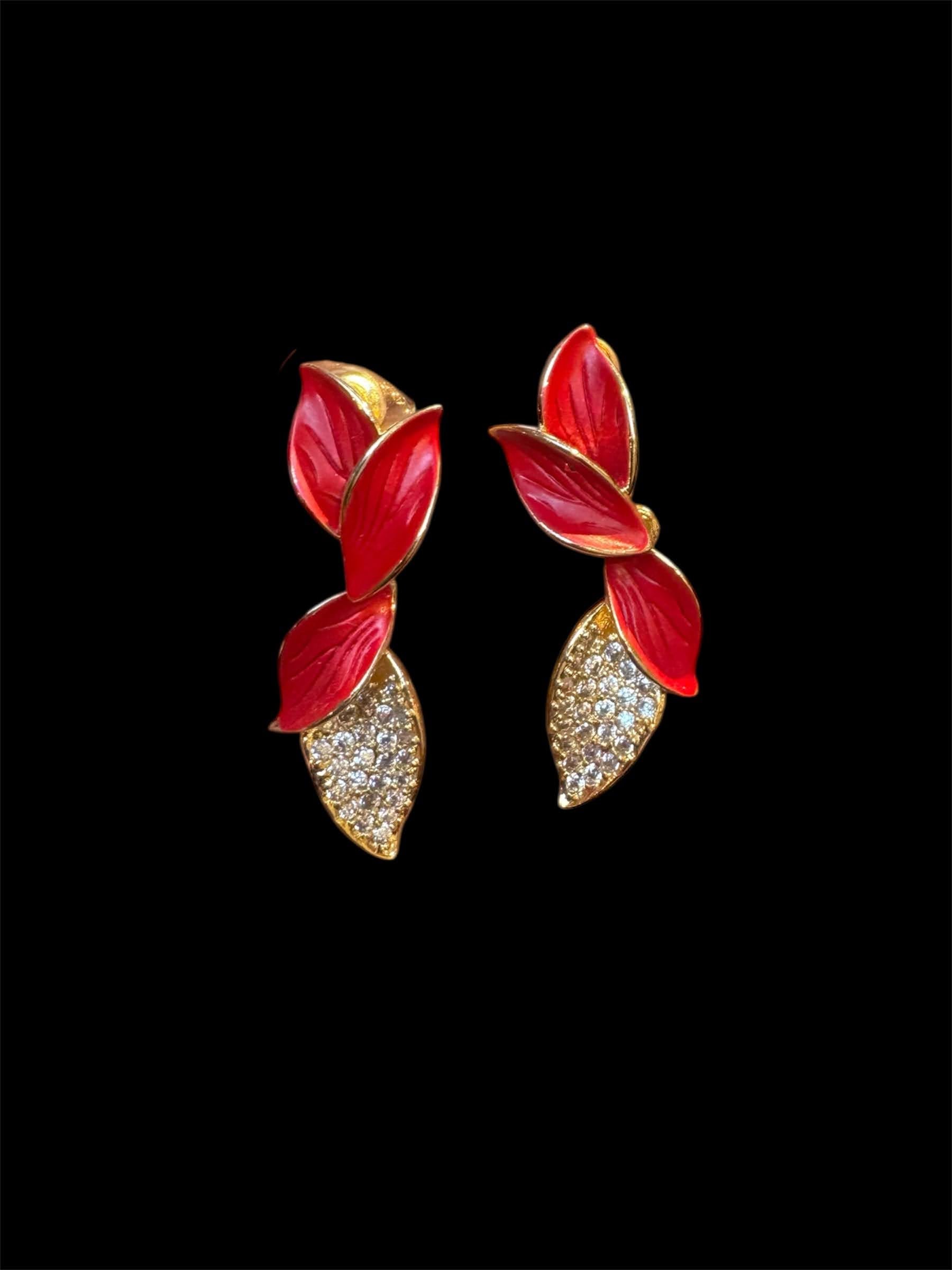 Scarlet Petal Silver Earrings