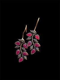 Burgundy stone leaf earrings