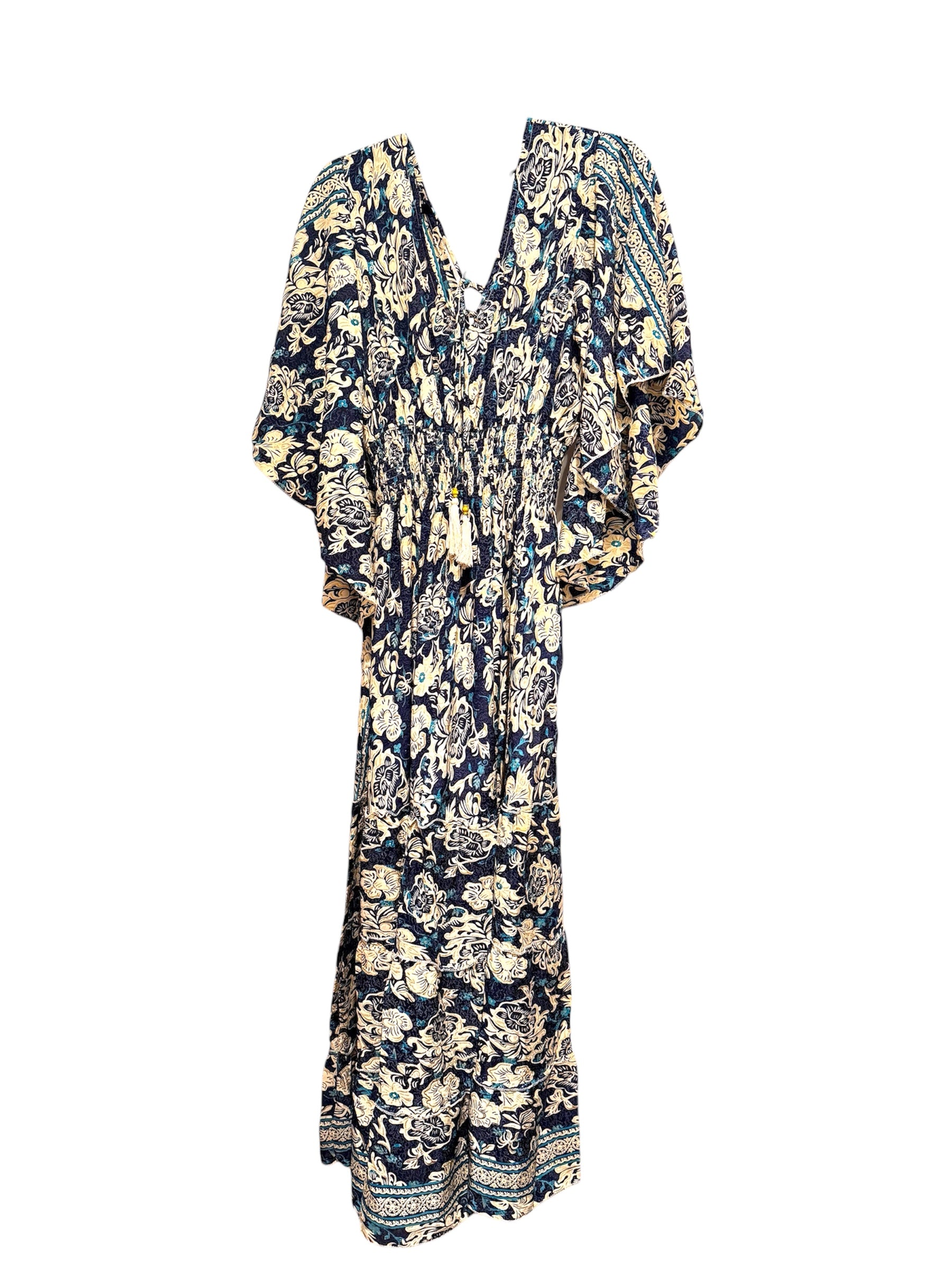 Navy-Cream Floral Silk Viscose Dress