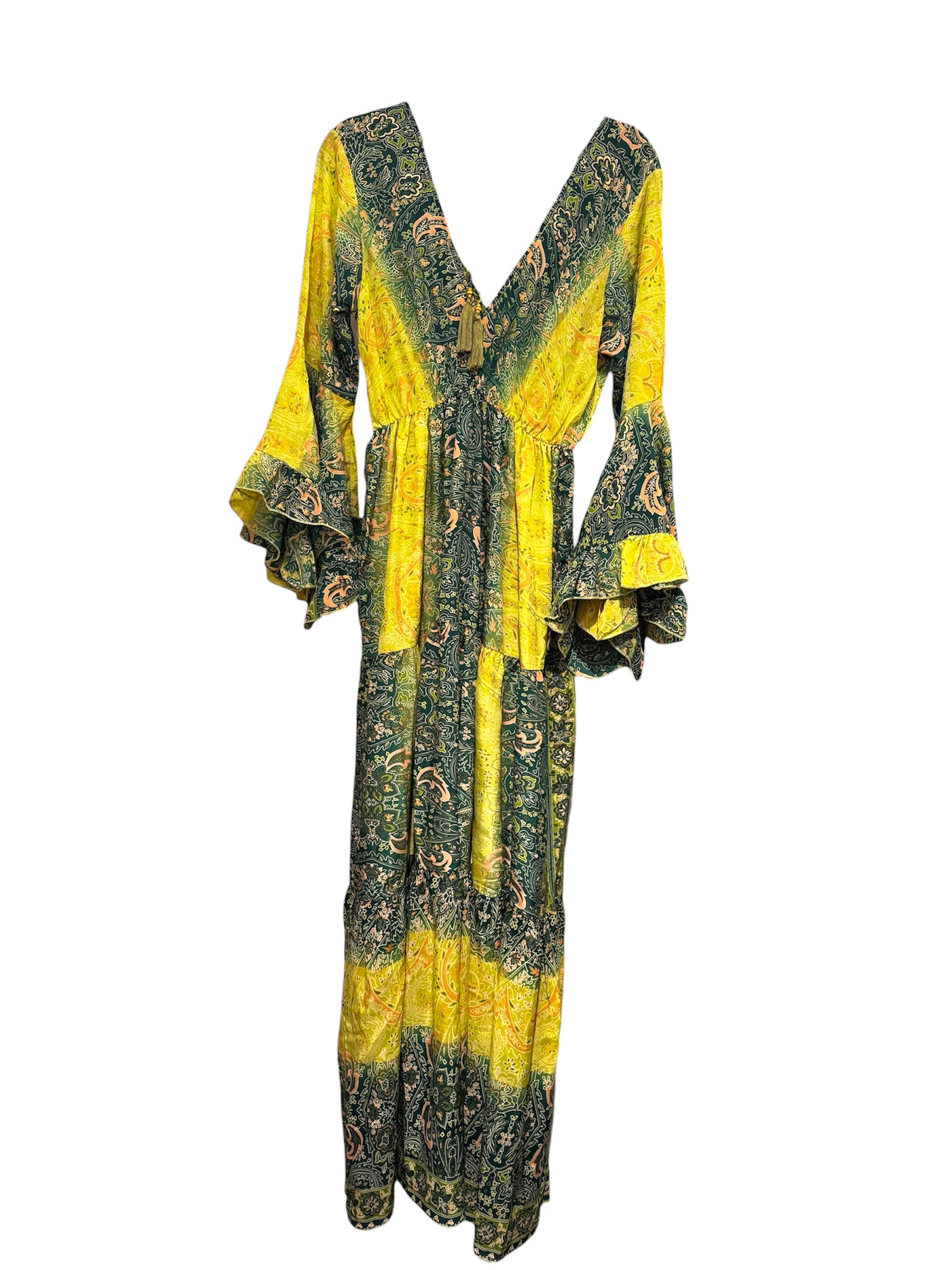 Mustard Yellow-Green Silk Viscose Dress