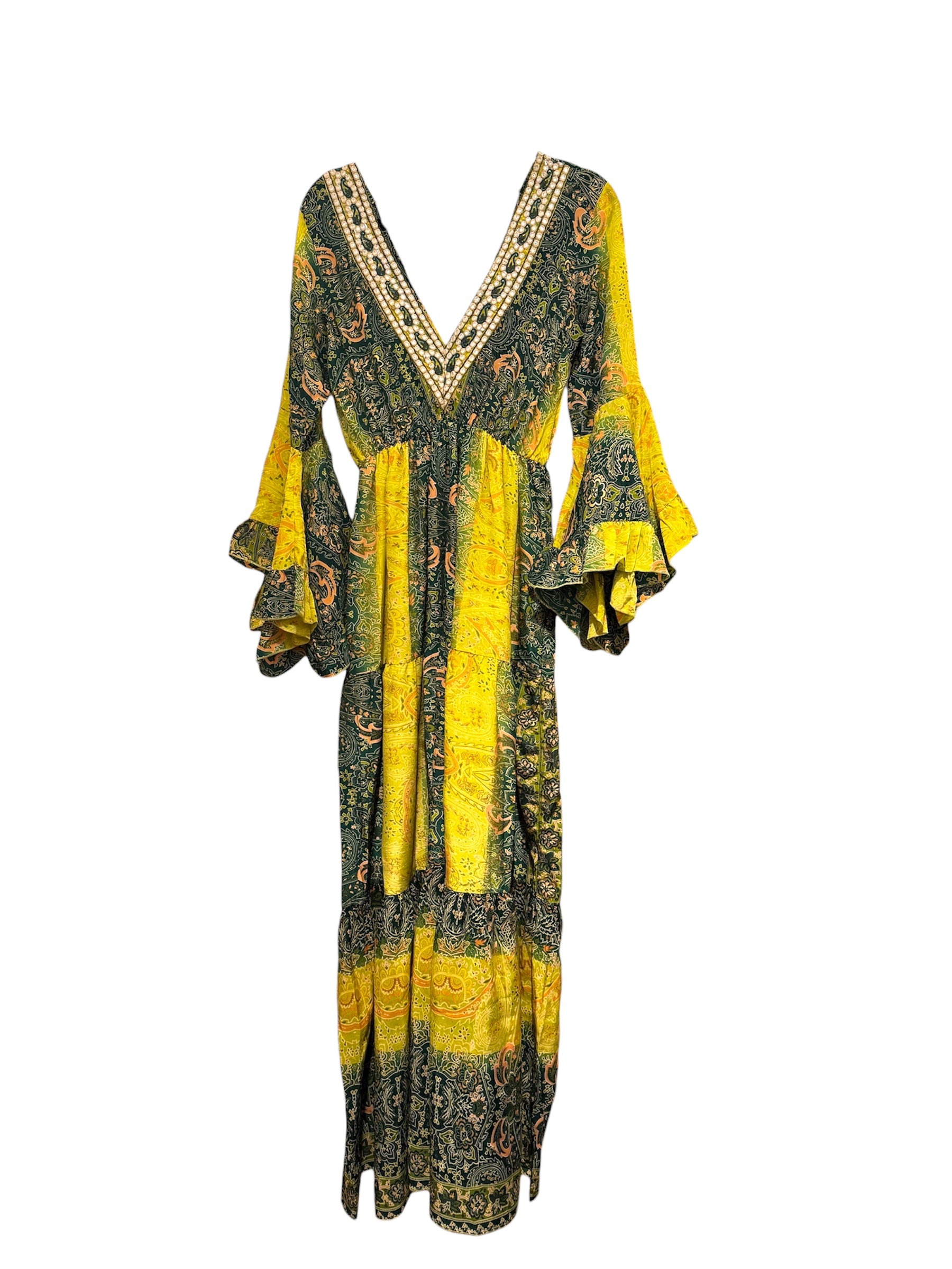 Mustard Yellow-Green Silk Viscose Dress