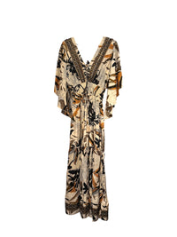 Black-Beige Floral Silk Viscose Dress