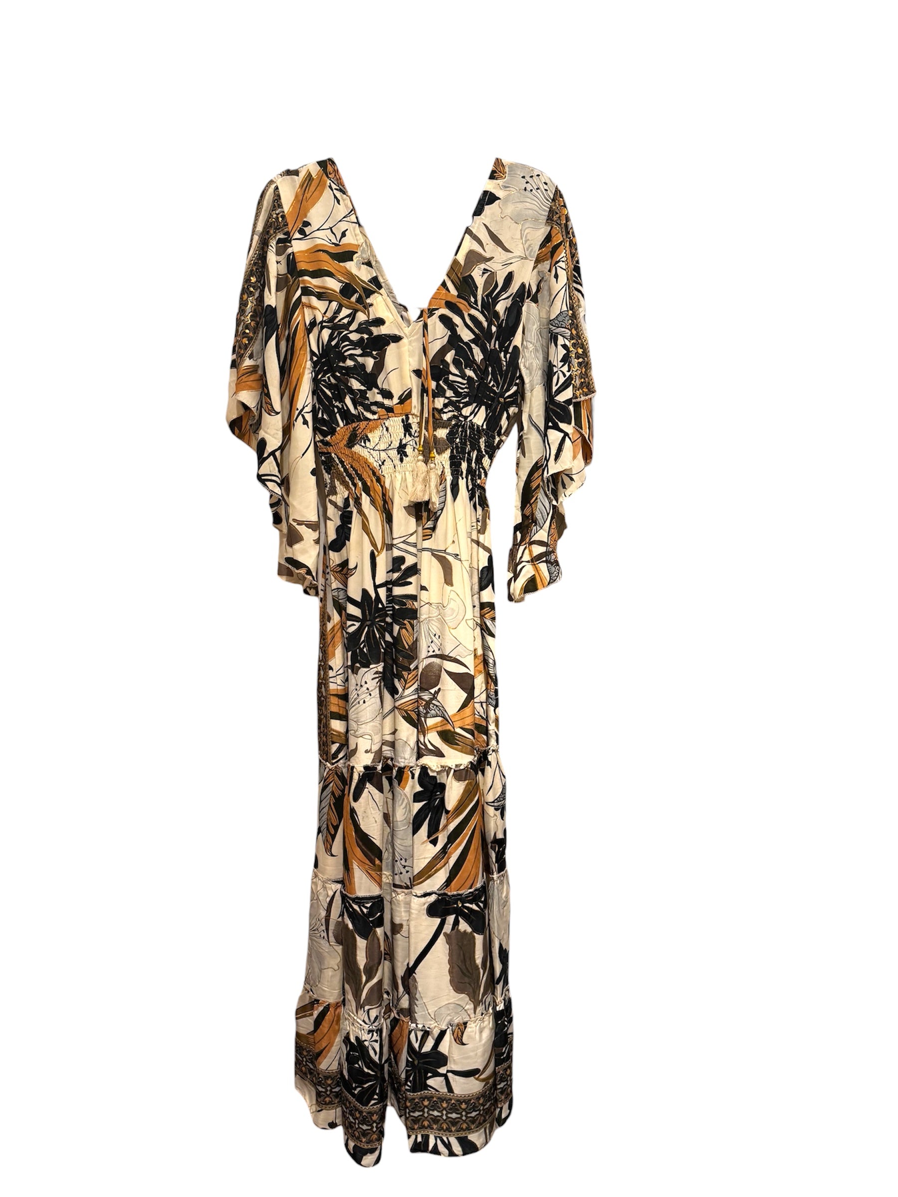 Black-Beige Floral Silk Viscose Dress