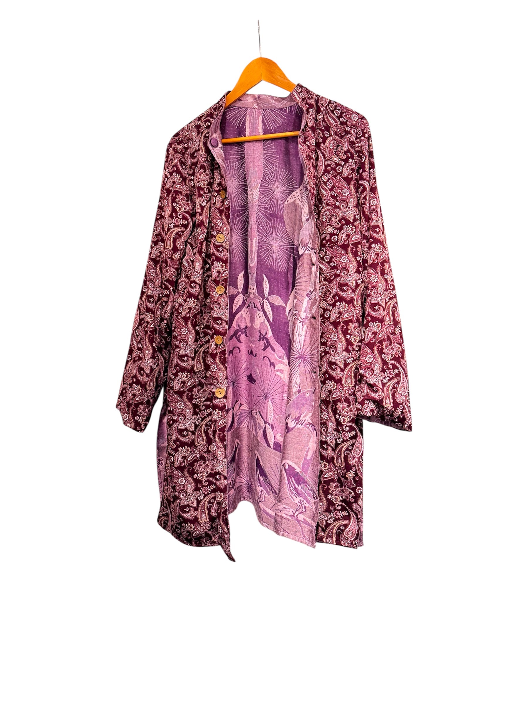 Silk Viscose Printed  Mauve Jacket with Birds