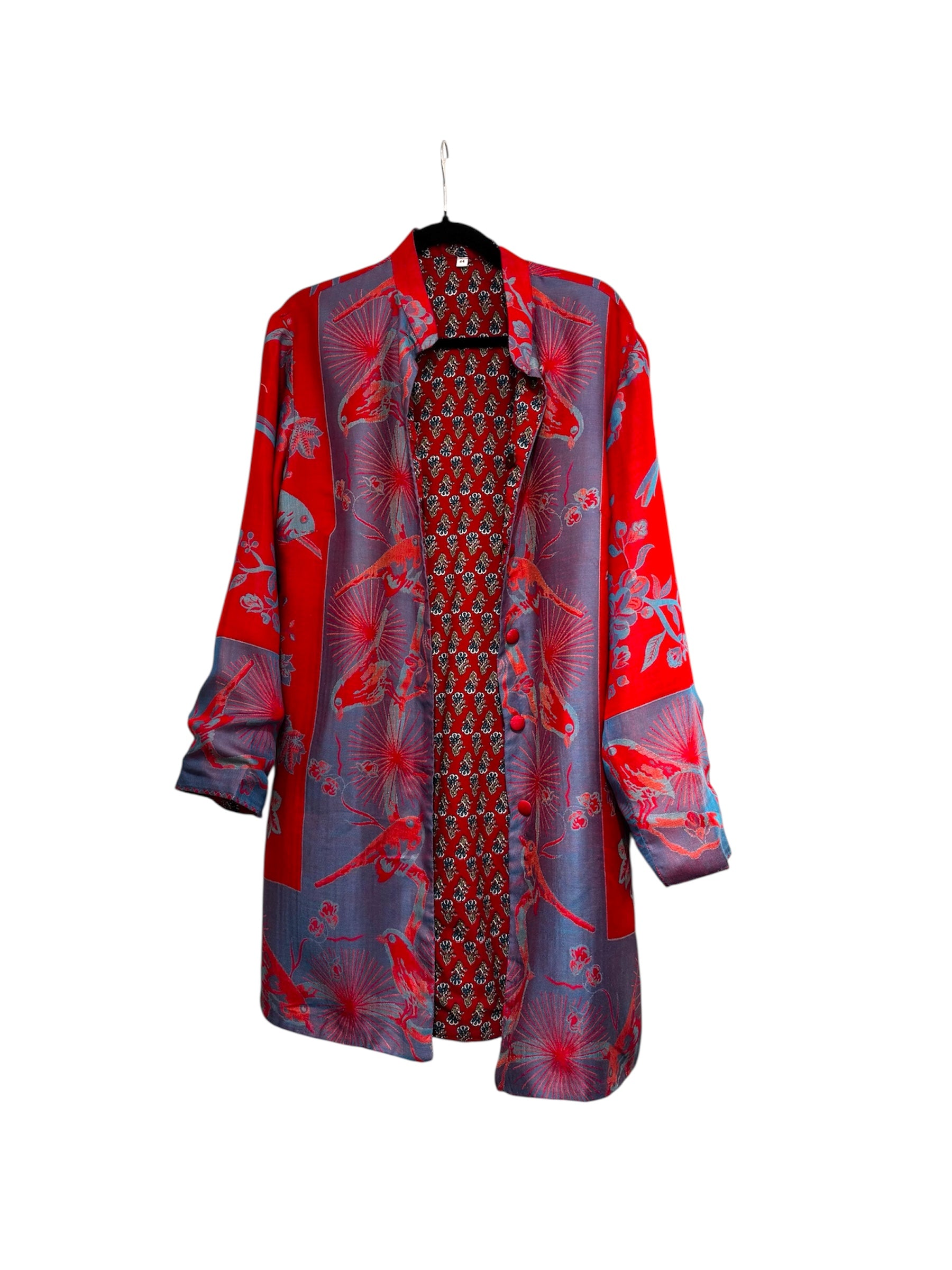 Silk Viscose Printed  Red Jacket with Birds