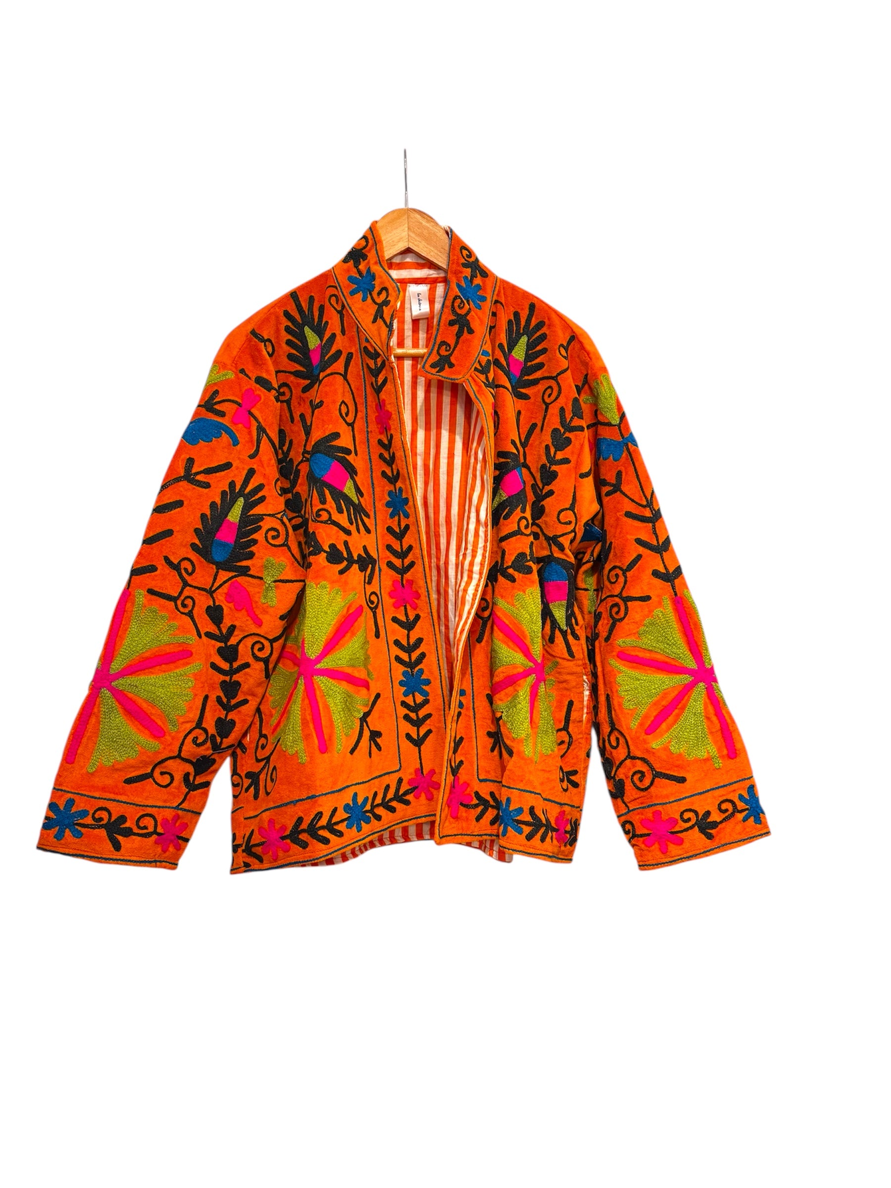 Velvet Suzani Embroidered Jacket Orange