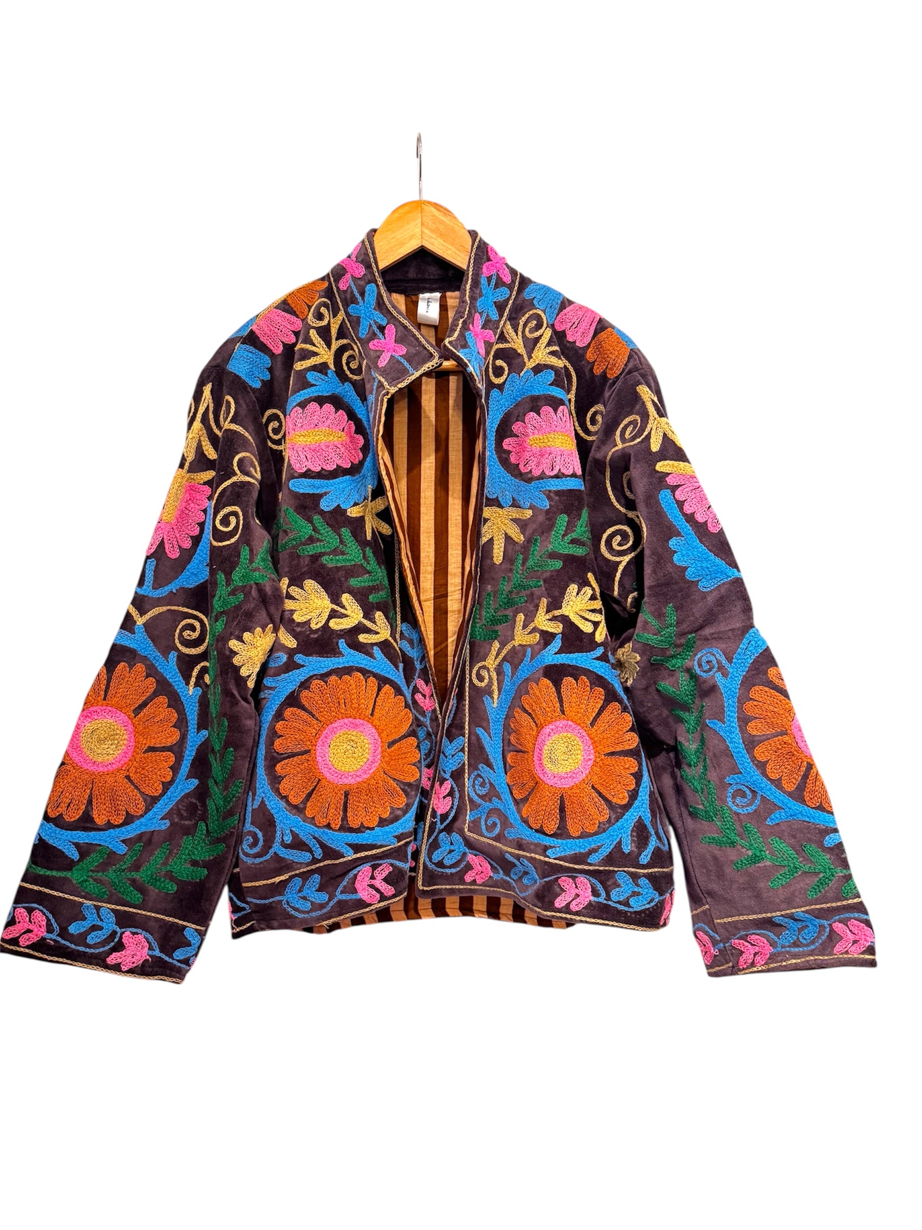 Velvet Suzani Embroidered Jacket Brown