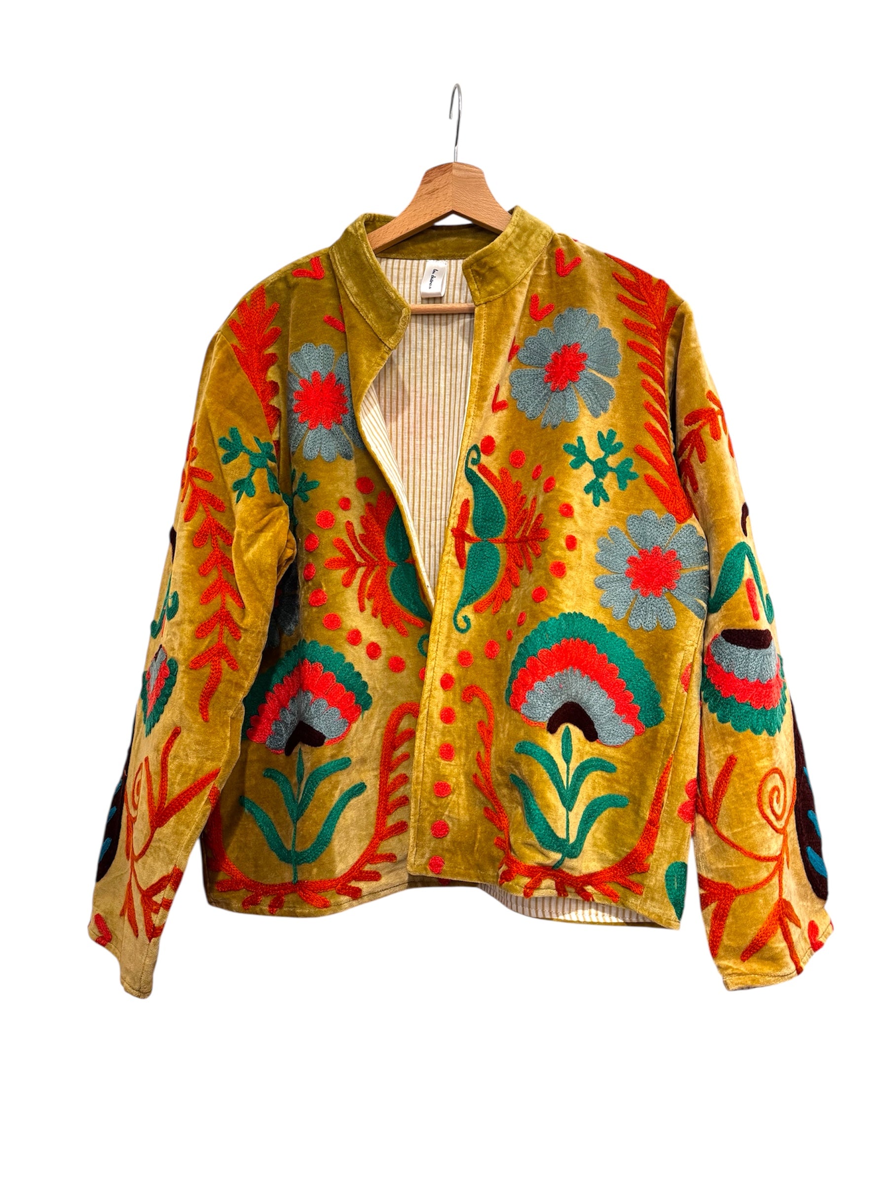 Velvet Suzani Embroidered Jacket Mustard