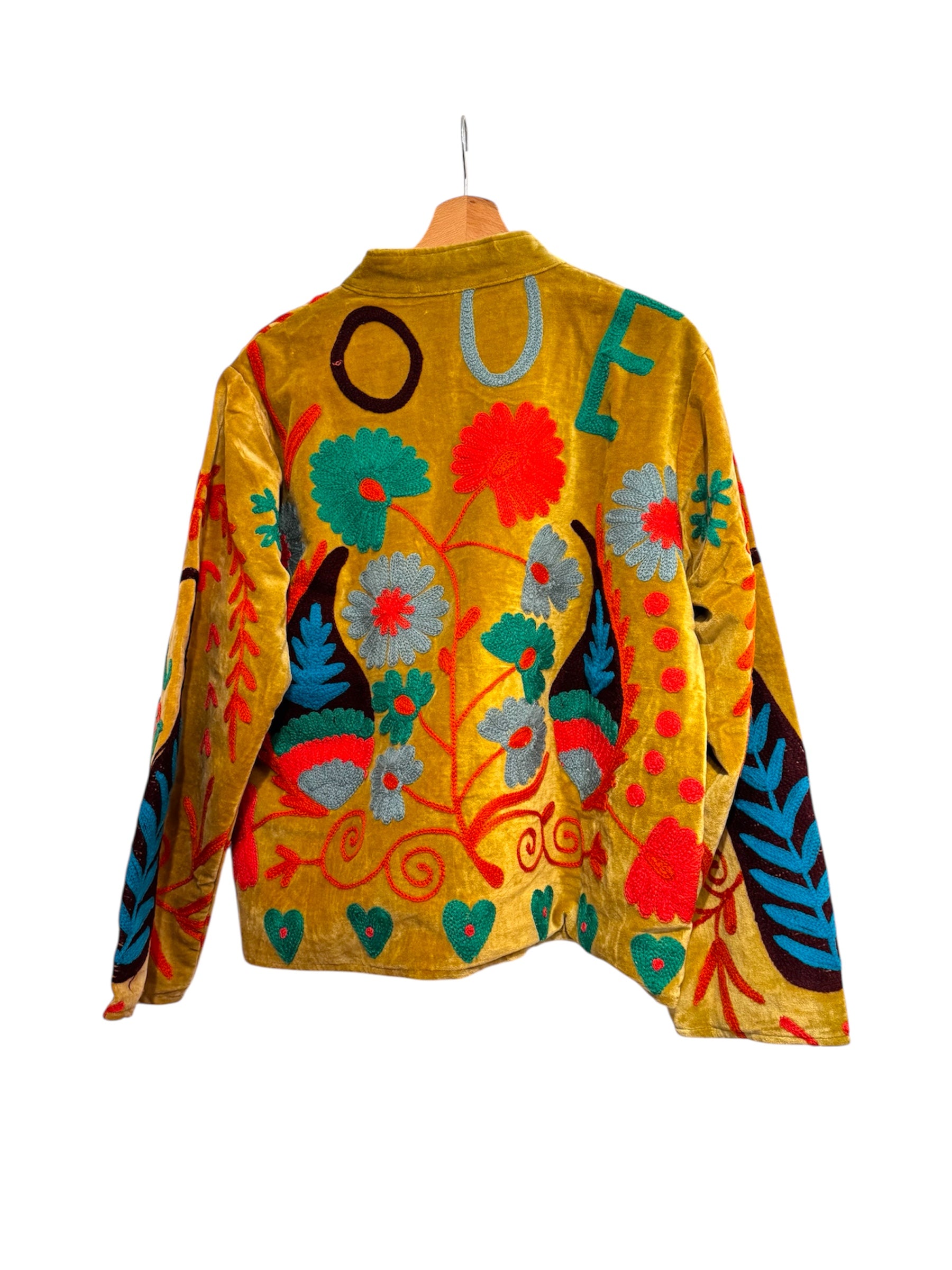Velvet Suzani Embroidered Jacket Mustard