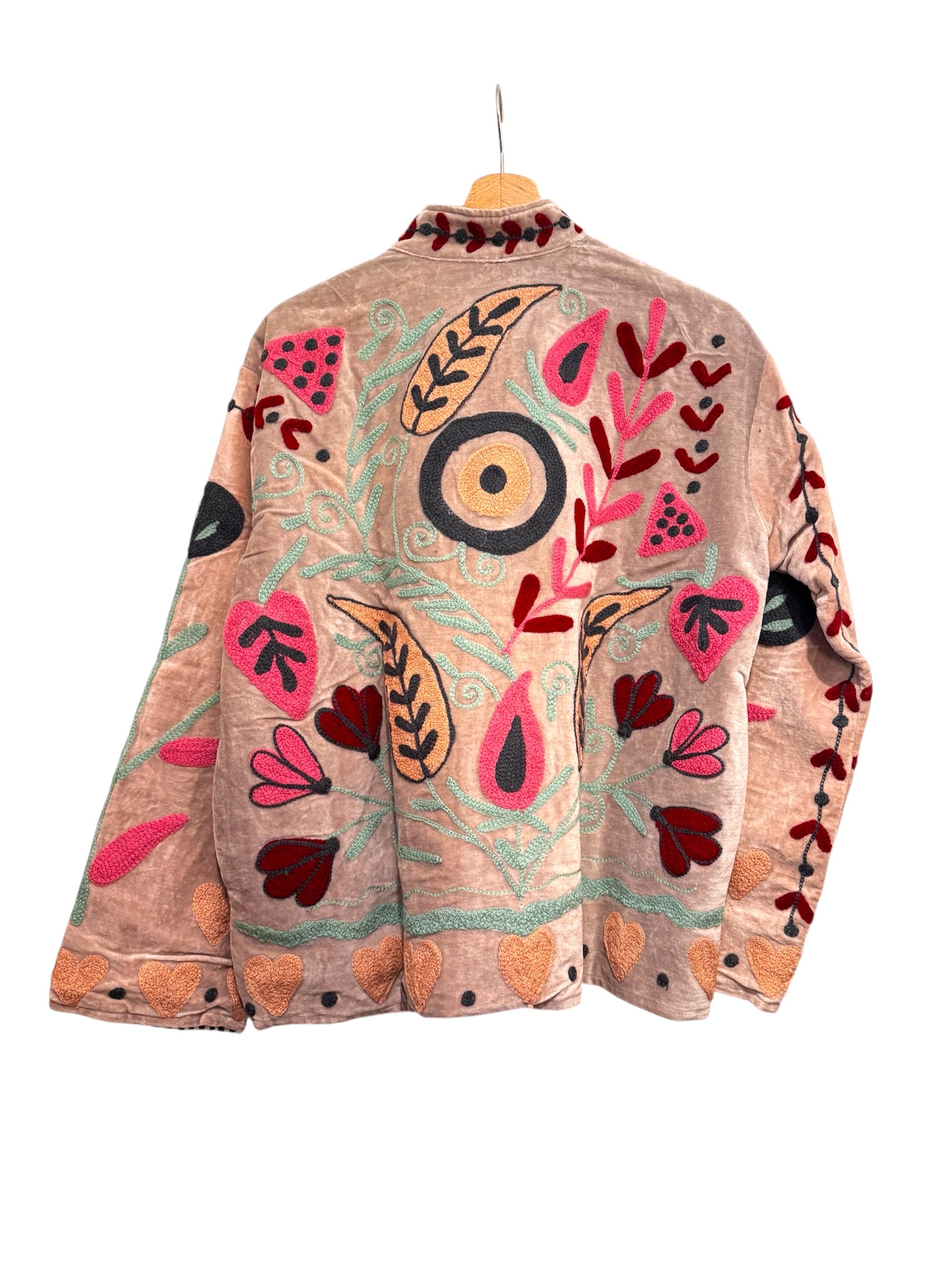 Velvet Suzani Embroidered Jacket Beige
