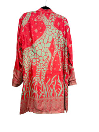 Silk Viscose Printed  Red Jacket with Giraffe
