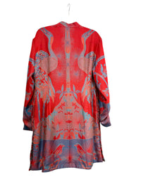 Silk Viscose Printed  Red Jacket with Birds