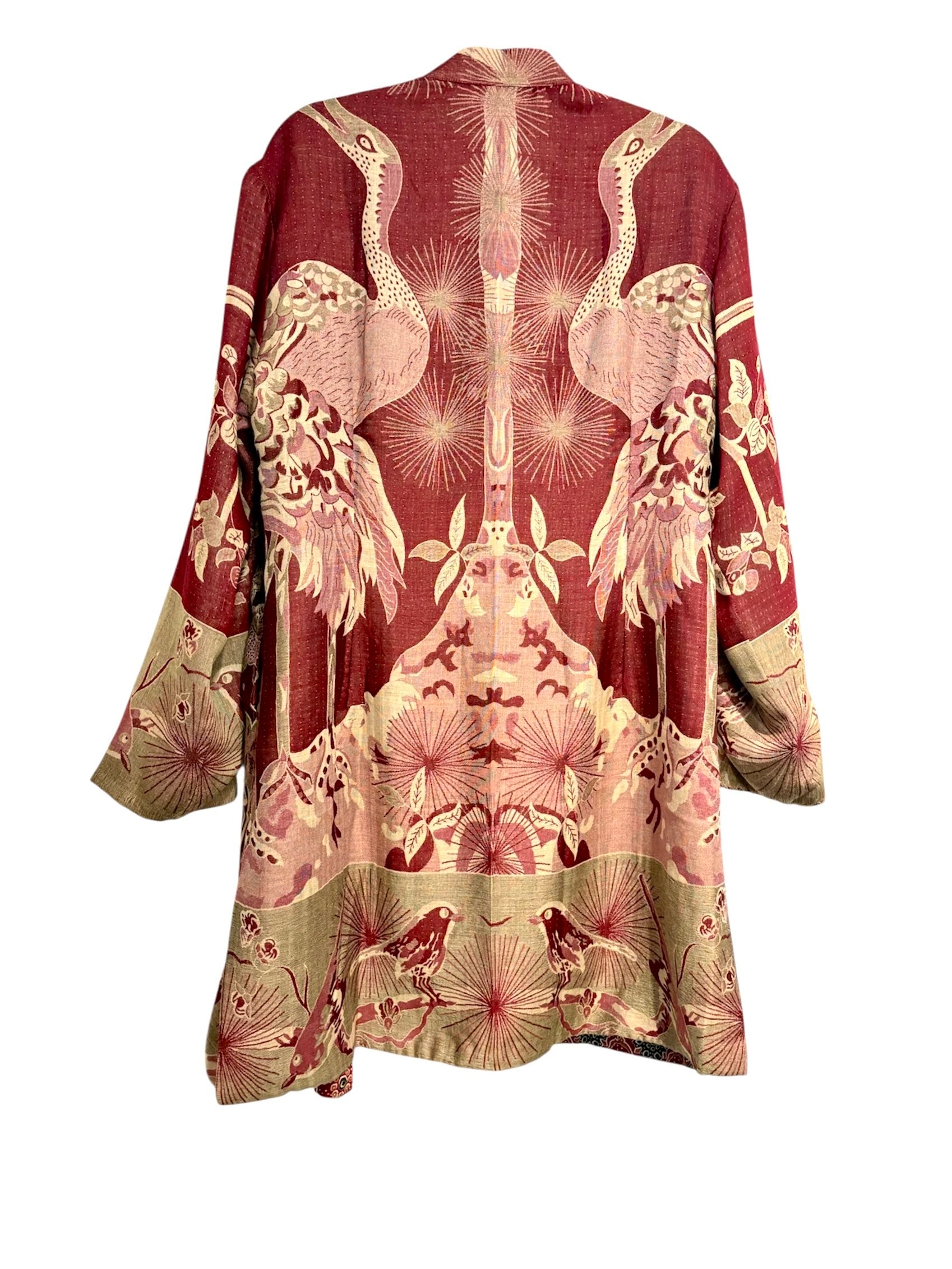 Silk Viscose Printed  Maroon Jacket with Birds
