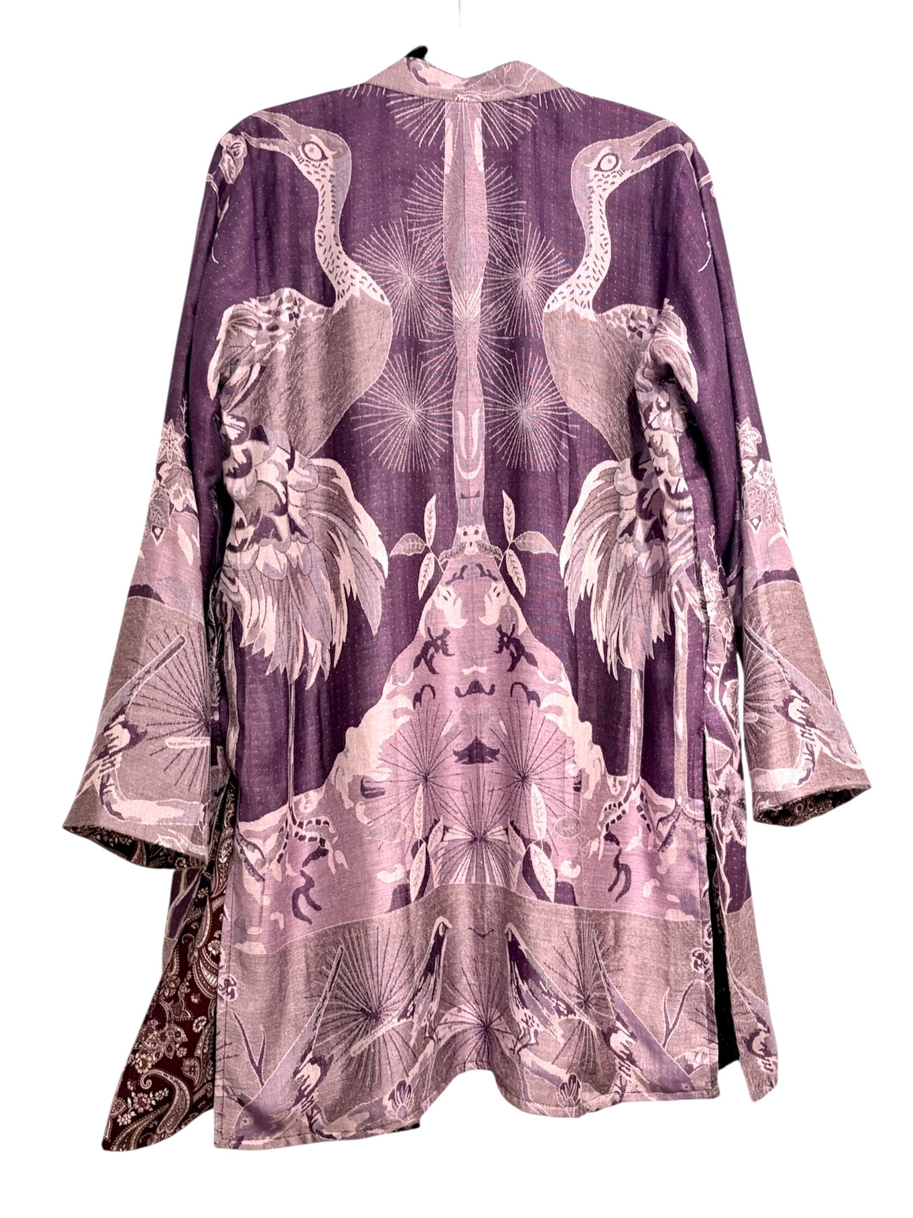 Silk Viscose Printed  Mauve Jacket with Birds
