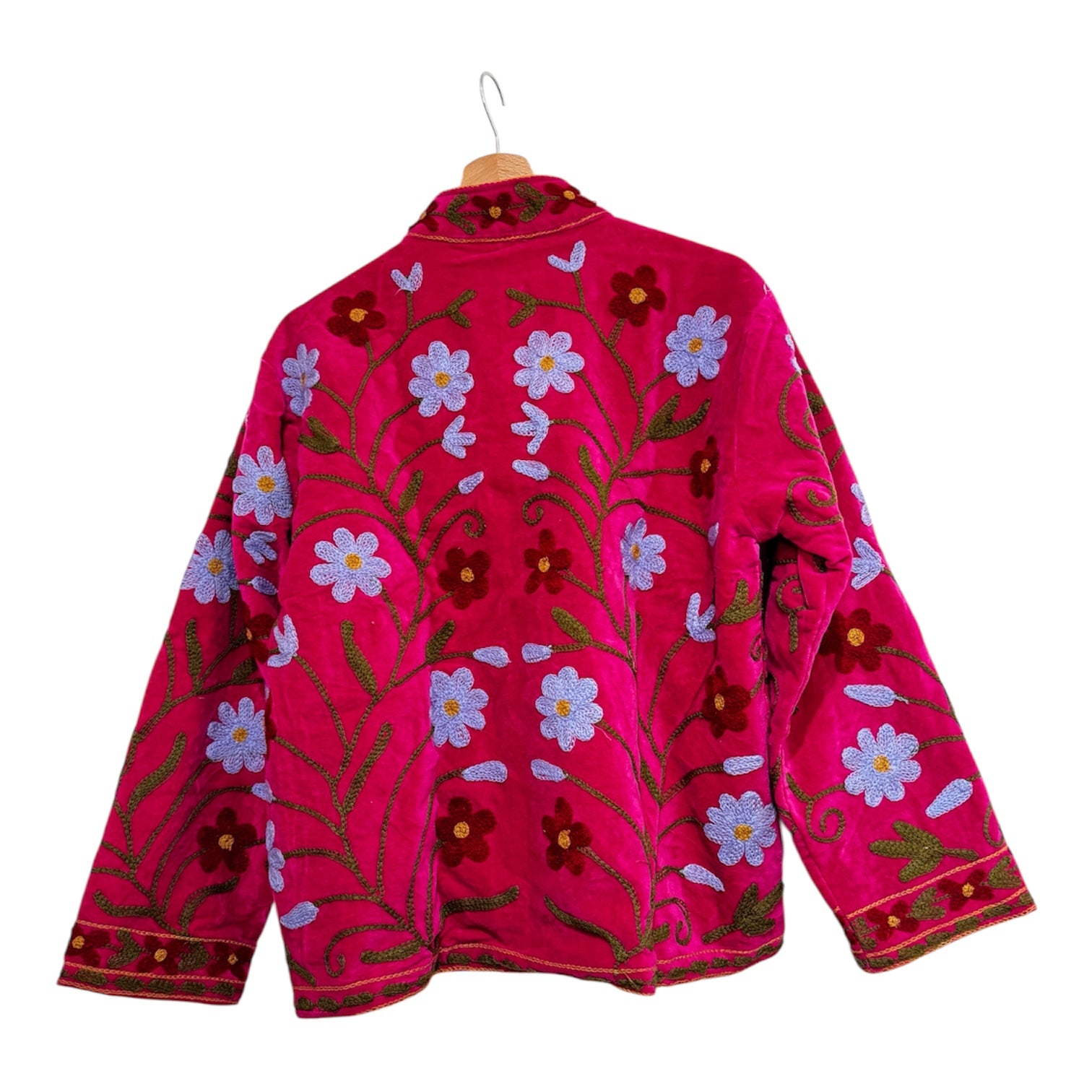 Velvet Suzani Embroidered Jacket Fuschia