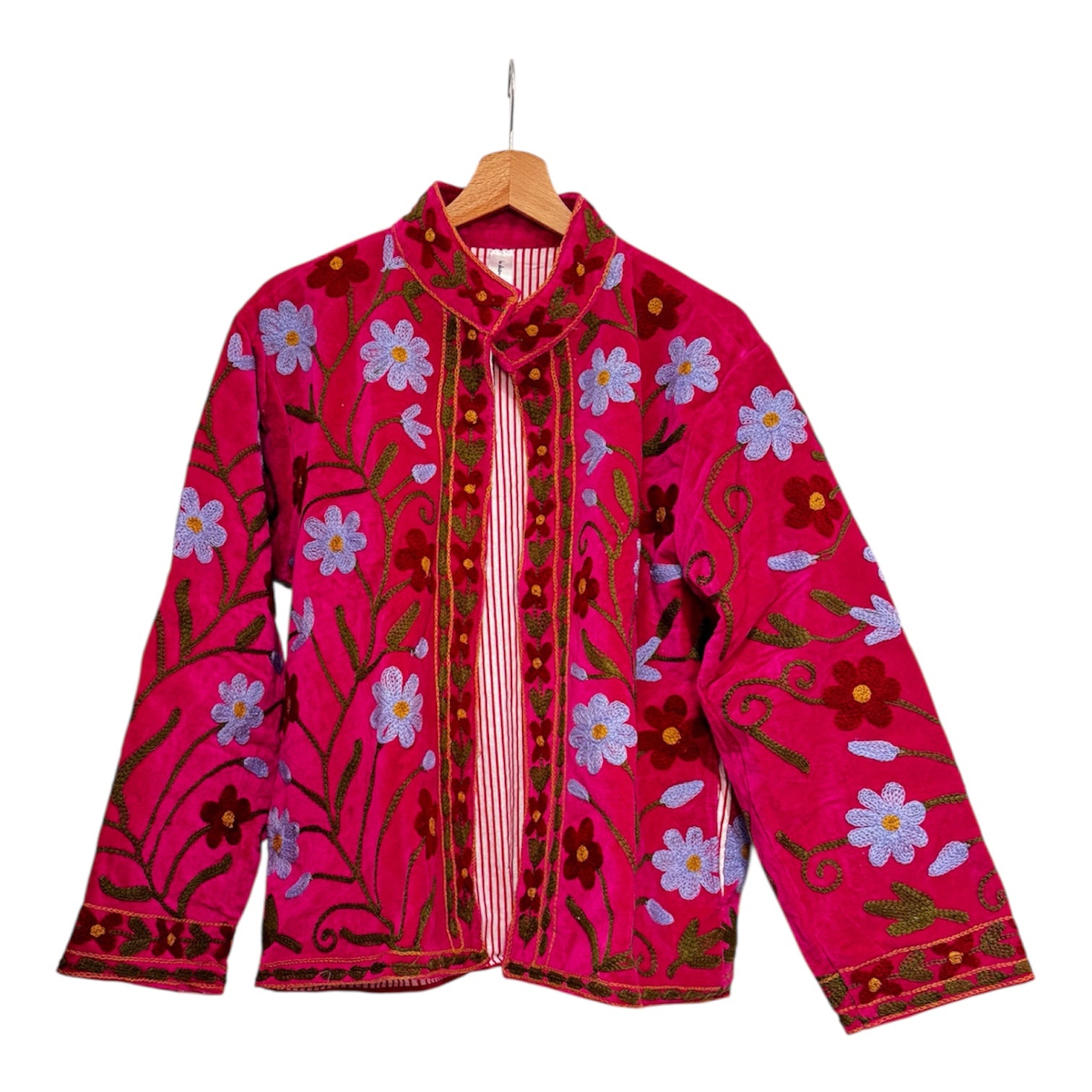 Velvet Suzani Embroidered Jacket Fuschia