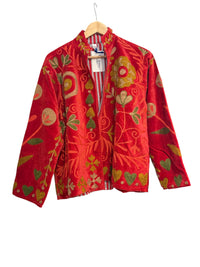 Velvet Suzani Embroidered Jacket Orangish Red