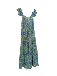 Mint Blue Floral Cotton Ruffle Dress