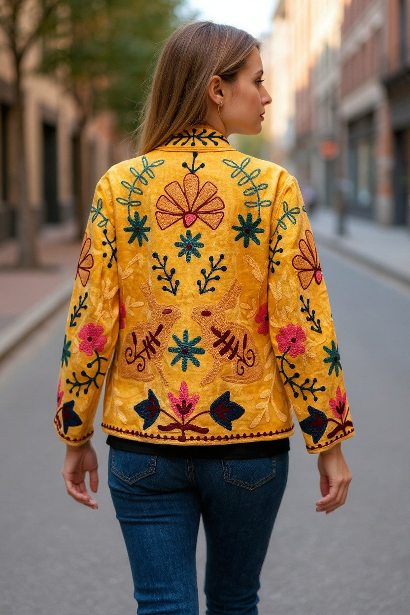 Samtjacke mit Stickerei