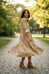 Mehrfarbiges Seidenviskosekleid