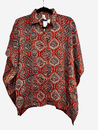 Modal Silk Kaftan - Block Print Top - Rust Brown