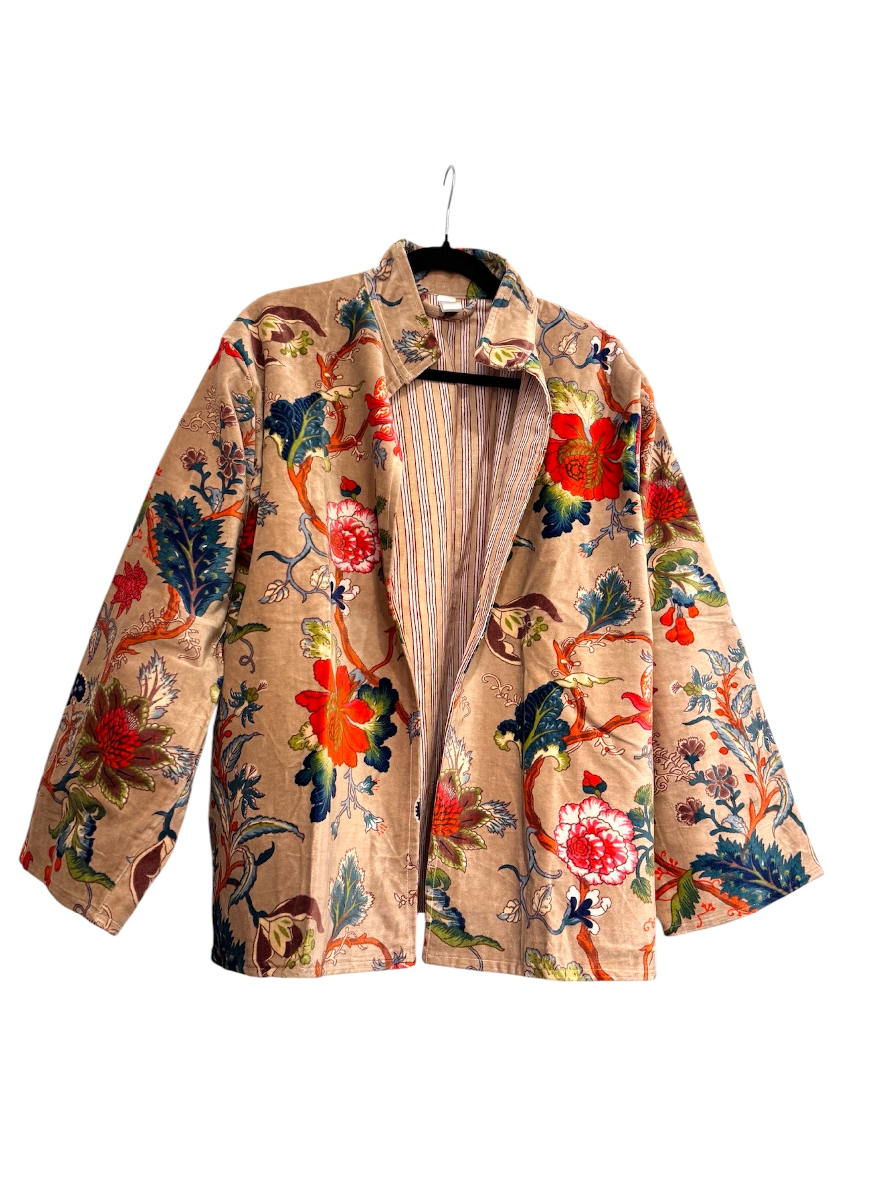 Velvet Printed Jacket Floral - Peach