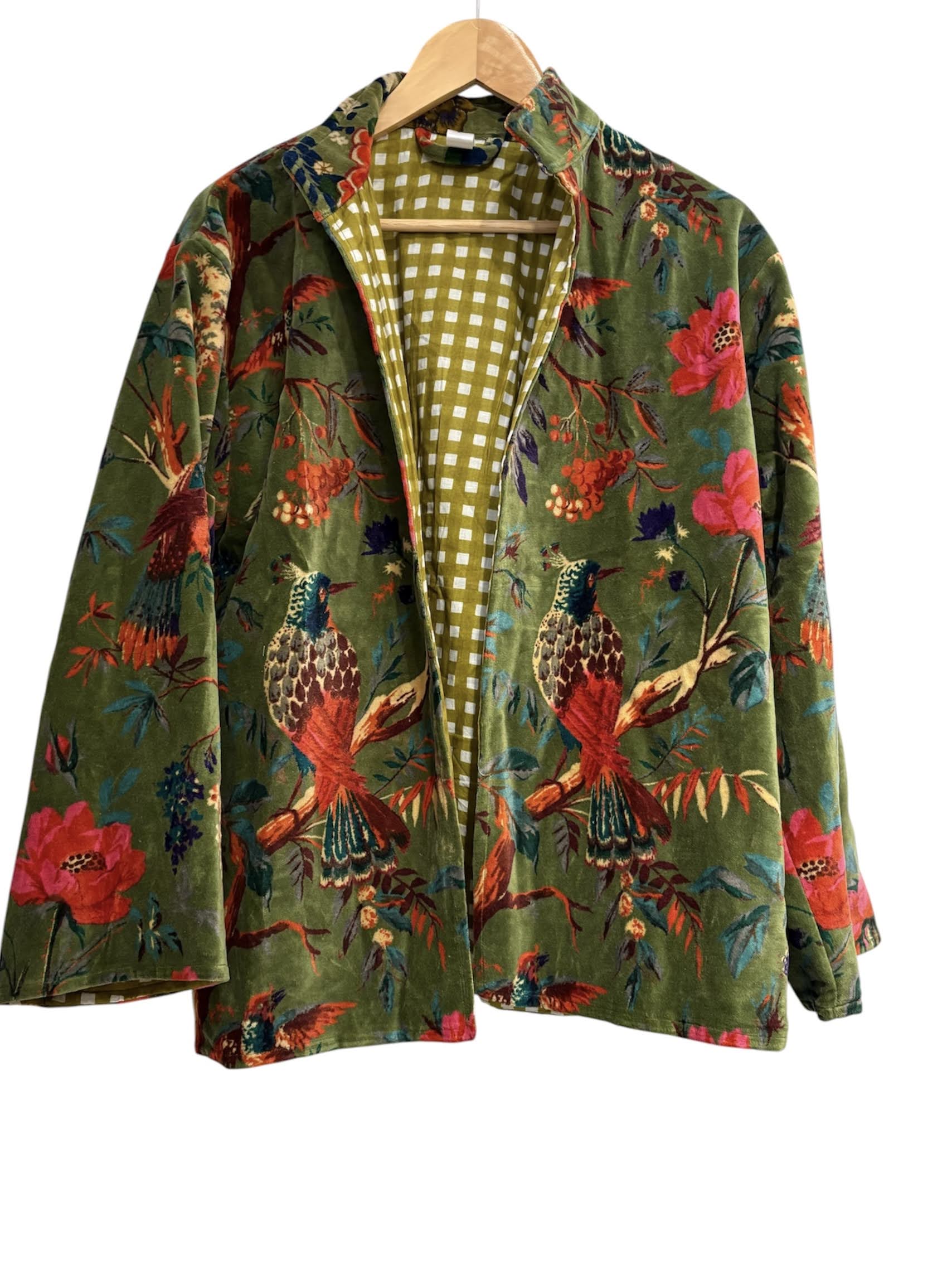 Velvet Jacket  Birds Green