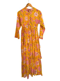 Yellow Floral Cotton Long Dress