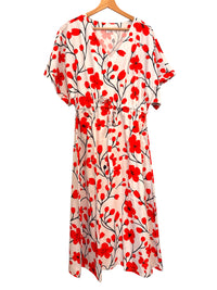Red Floral Cotton Short Dress