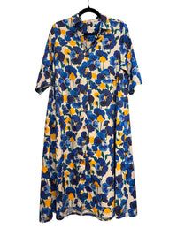Blue Floral Cotton Short Dress