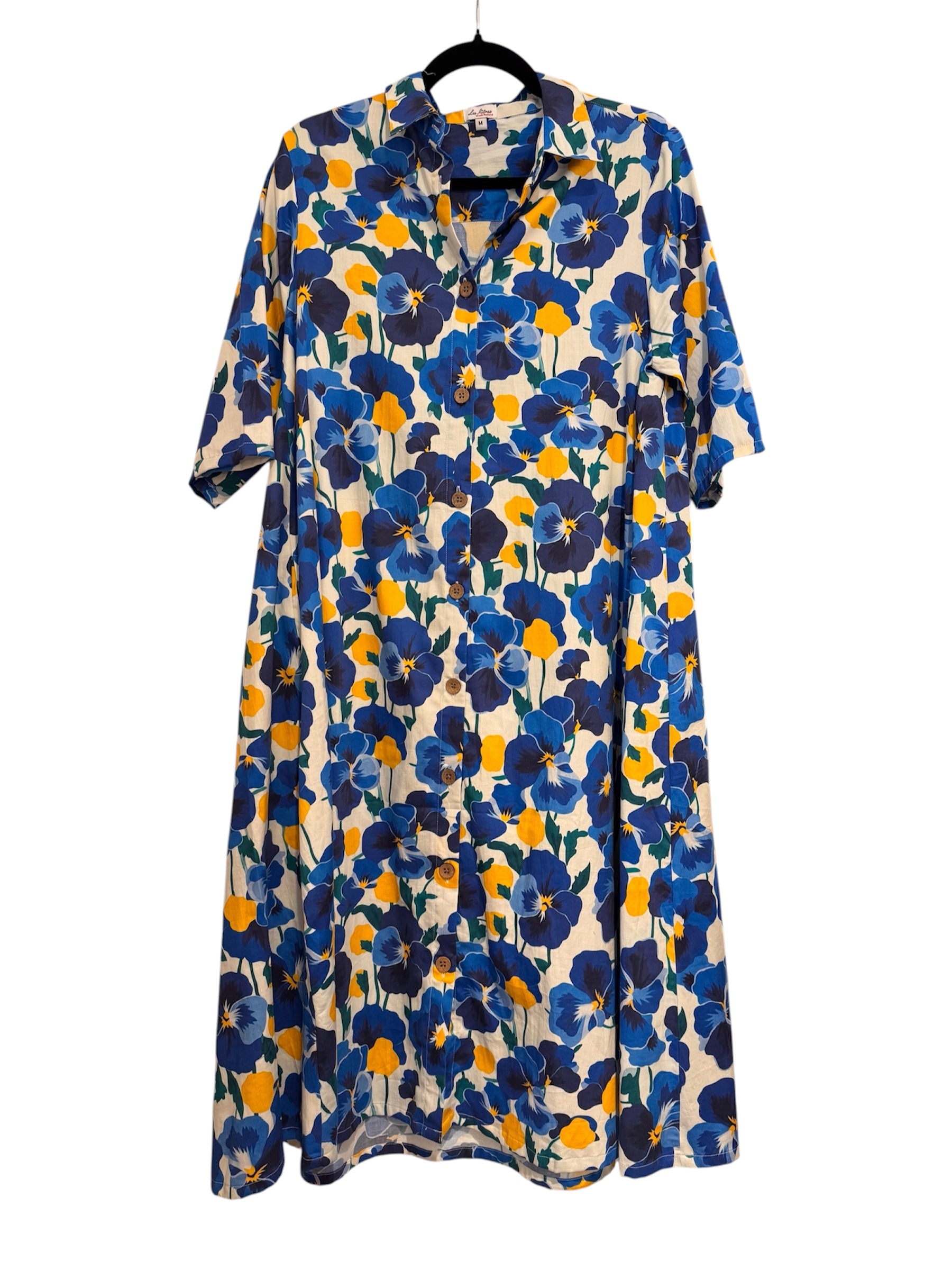 Blue Floral Cotton Short Dress