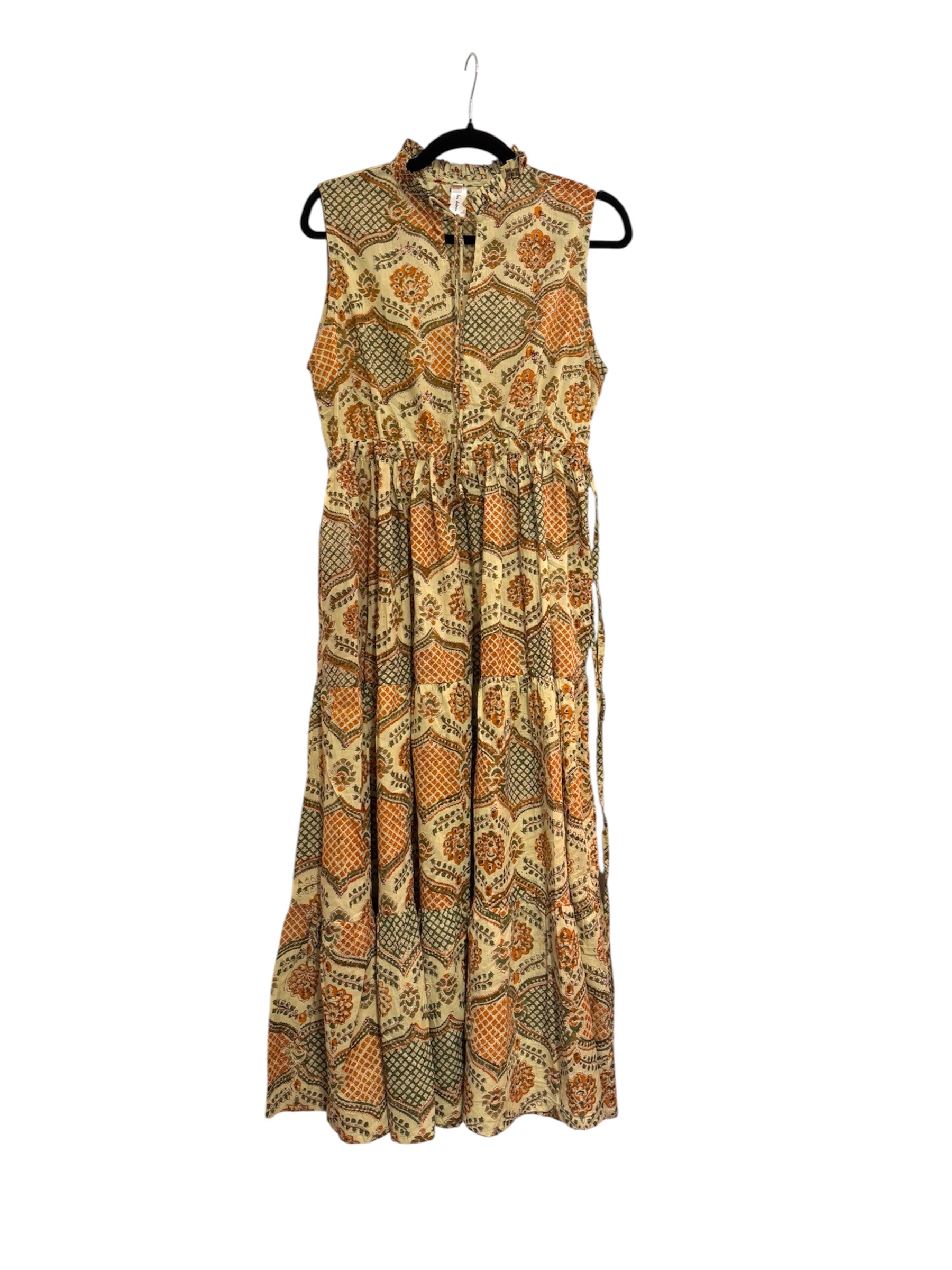 Mint Green Floral Cotton Long Dress - Sleeveless
