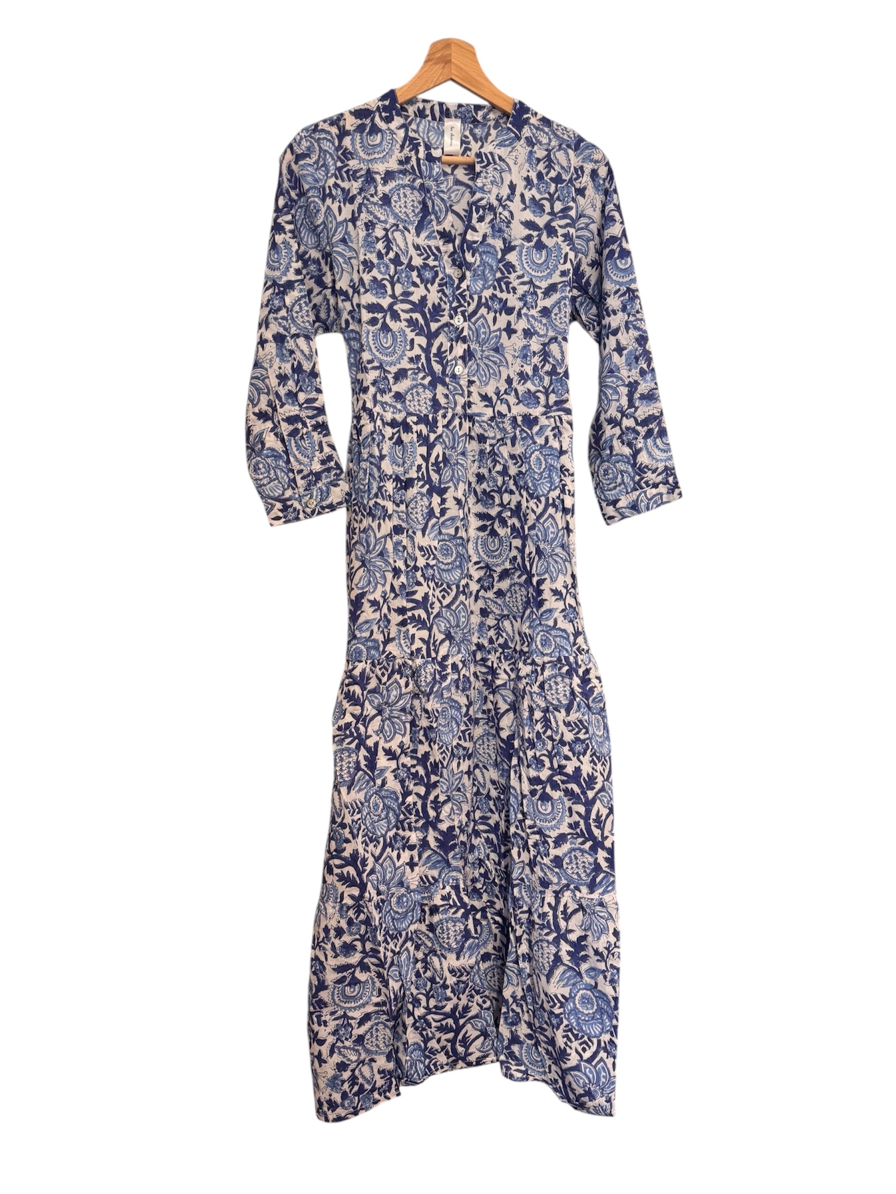Blue Floral Cotton Long Dress