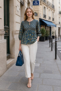 Chemisier en satin de viscose à motif floral