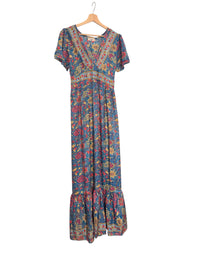 Blue Floral Silk Dress