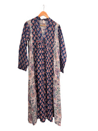 Blue And White Floral Cotton Long Dress